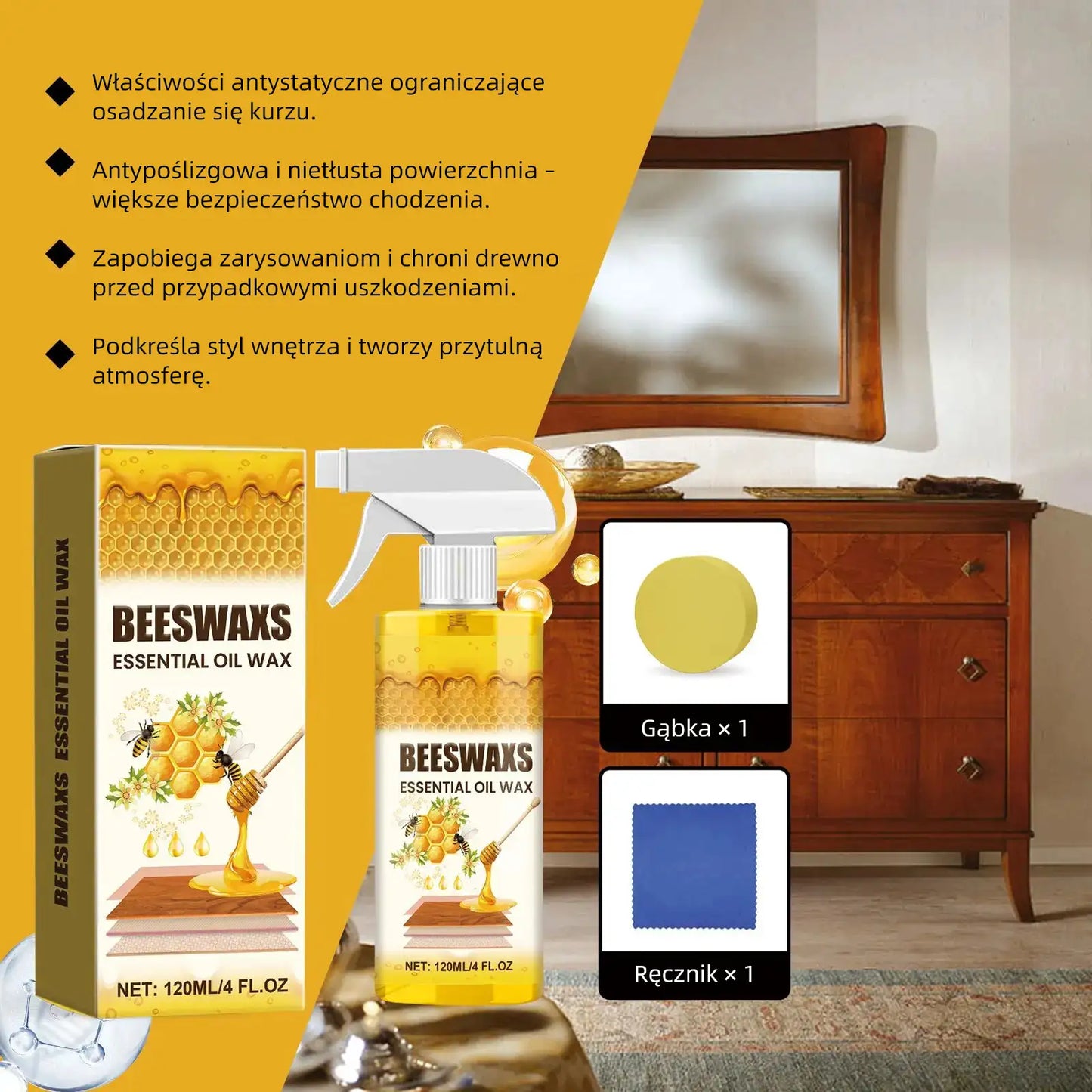 【Oficjalna Pielęgnacja Domu】✨ WoodGlow Pro · Naturalny wosk pszczeli do regeneracji 3w1 · Błyskawiczne usuwanie rys i tarcza antykurzowa do wszystkich powierzchni drewnianych — Nietłusta formuła roślinna, długotrwały połysk i ochrona w kilka sekund!