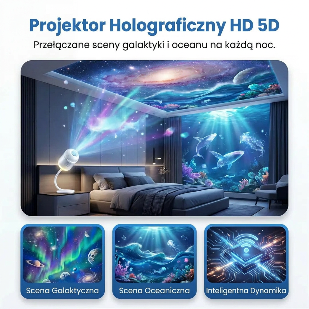 🌌 🧸 Projektor lampek nocnych Comauo® — Inteligentne, dynamiczne światło 5D do sypialni i pokoju dziecięcego